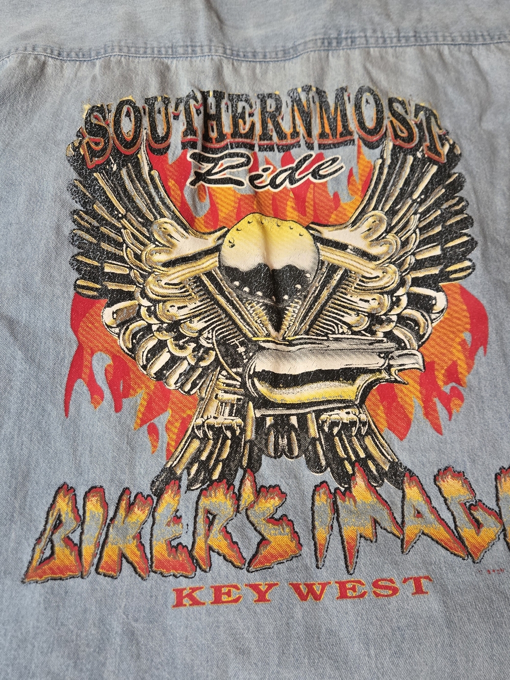 Southernmost Ride Biker Graphic Denim Shirt - Light Blue - Picture 8 of 10
